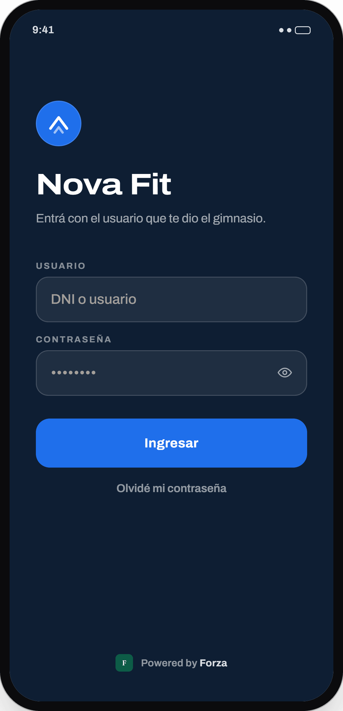 Login de la App Socio de Nova Fit